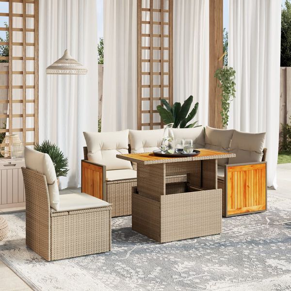 vidaXL Salon de jardin avec coussins 6 pcs beige r&eacute;sine tress&eacute;e