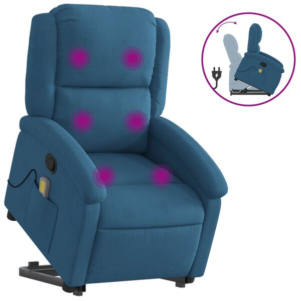 vidaXL Fauteuil de massage inclinable Bleu Velours