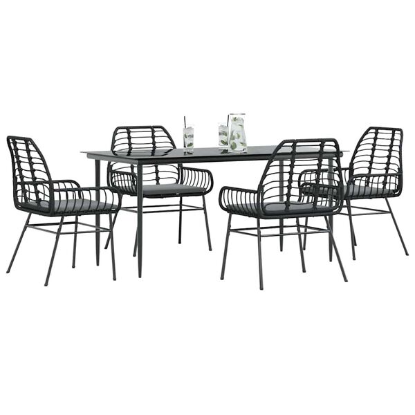 vidaXL Ensemble &agrave; manger de jardin et coussins 5 pcs noir rotin verre