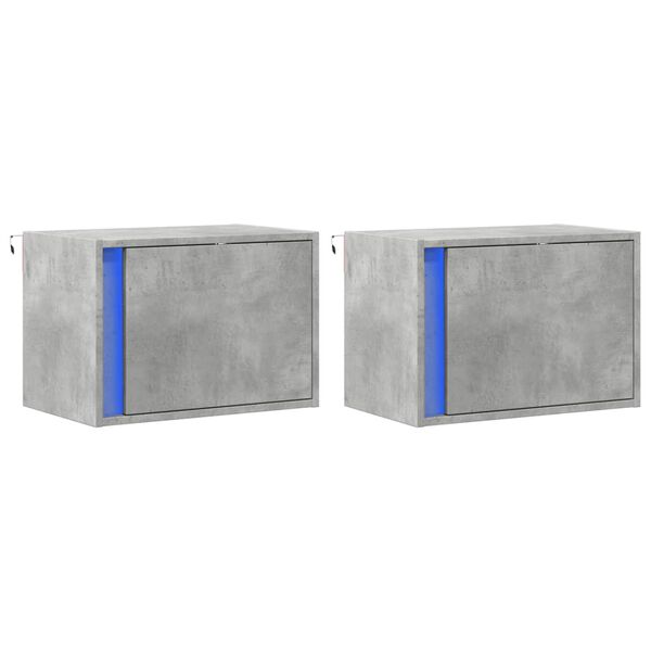 vidaXL Tables de chevet murales avec lumi&egrave;res LED 2 pcs gris b&eacute;ton
