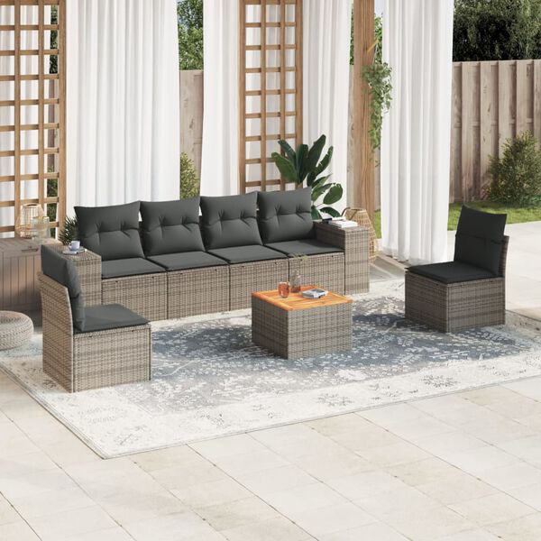 vidaXL Salon de jardin avec coussins 7 pcs gris r&eacute;sine tress&eacute;e