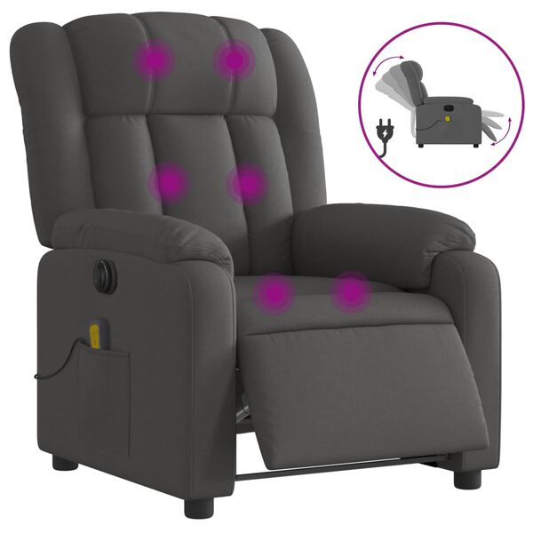 vidaXL Fauteuil inclinable de massage &eacute;lectrique gris fonc&eacute; tissu