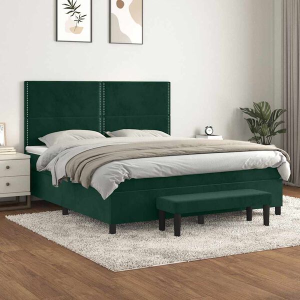 vidaXL Sommier &agrave; lattes de lit et matelas Vert fonc&eacute; 160x200cm Velours