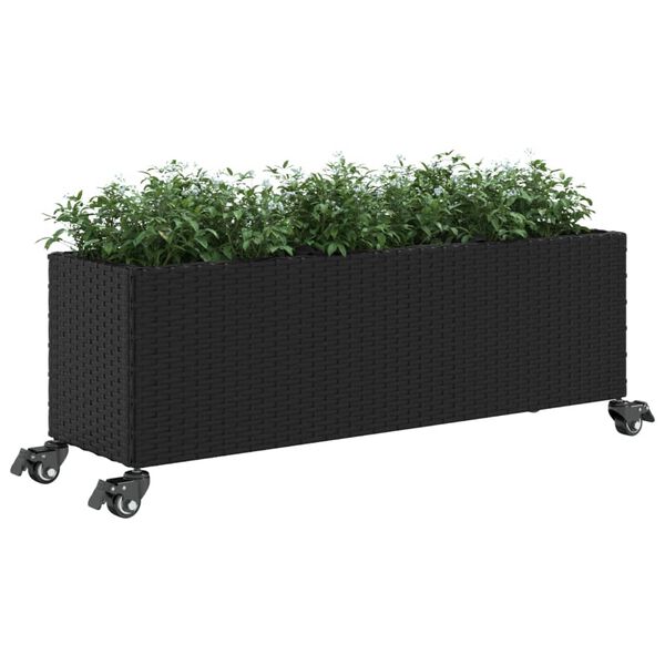 vidaXL Jardini&egrave;re avec roulettes et 3 pots noir 107x32x38 cm rotin