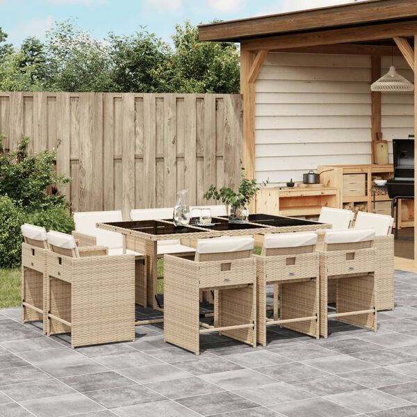 vidaXL Ensemble &agrave; manger de jardin et coussins 11 pcs beige poly rotin