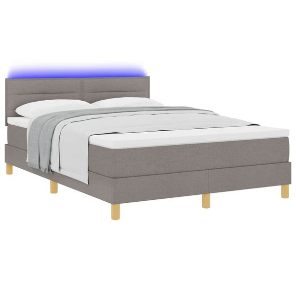 vidaXL Lit &agrave; ressort LED avec matelas Taupe 140 x 200 cm tissu