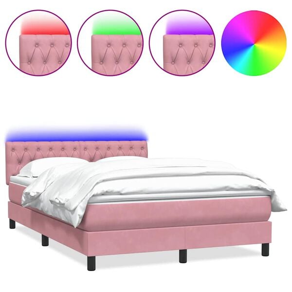 vidaXL Sommier &agrave; lattes de lit avec matelas et LED rose 160x220 cm velours