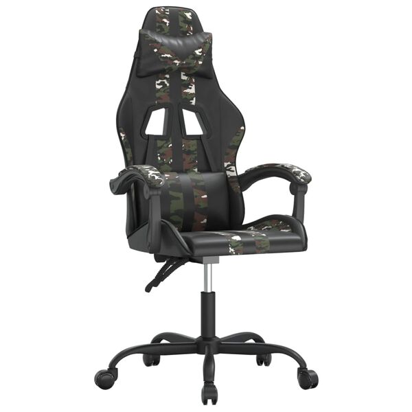 vidaXL Chaise de jeu pivotante Noir et camouflage Similicuir