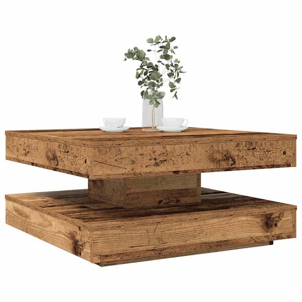 vidaXL Table basse rotative &agrave; 360 degr&eacute;s vieux bois 70x70x34,5 cm