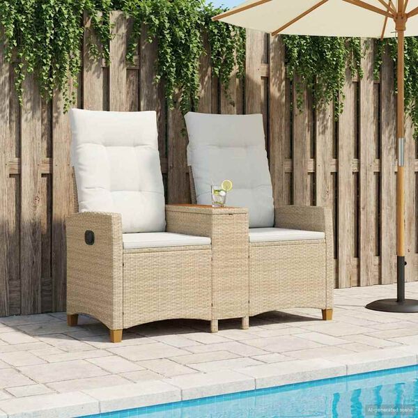 vidaXL Banc inclinable avec table Beige et blanc cr&egrave;me polyrotin