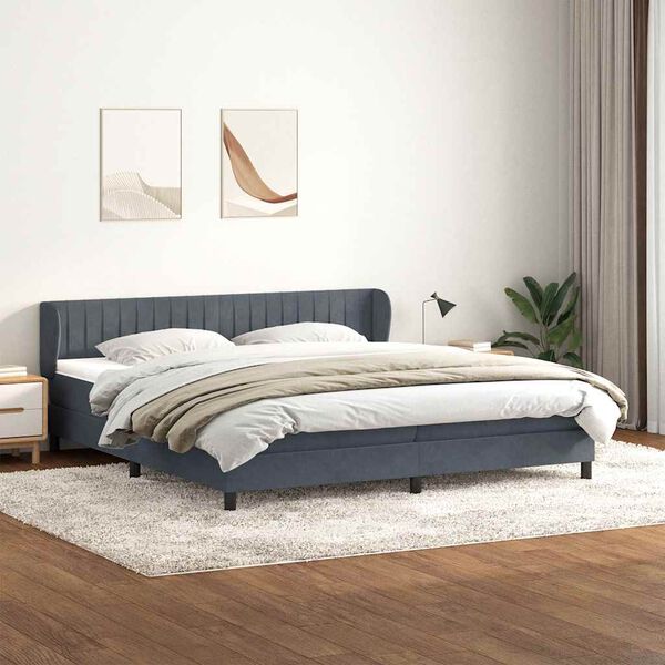 vidaXL Sommier &agrave; lattes de lit et matelas gris fonc&eacute; 180x210cm velours