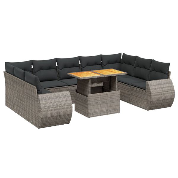 vidaXL Salon de jardin avec coussins 10 pcs gris r&eacute;sine tress&eacute;e