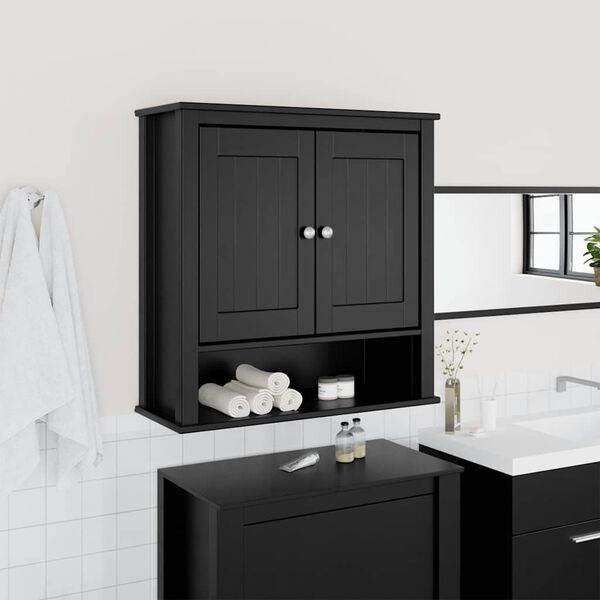 vidaXL Armoire murale de salle de bain BERG noir bois massif