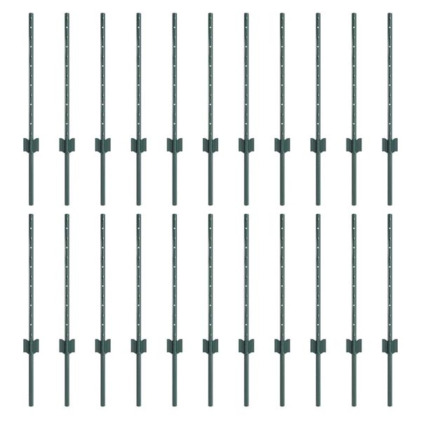vidaXL Poteaux de clôture 22 pcs Vert 100 cm Acier