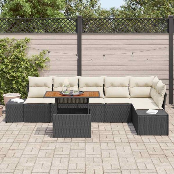 vidaXL Ensemble de canap&eacute; de jardin 7 pcs Noir Poly rotin