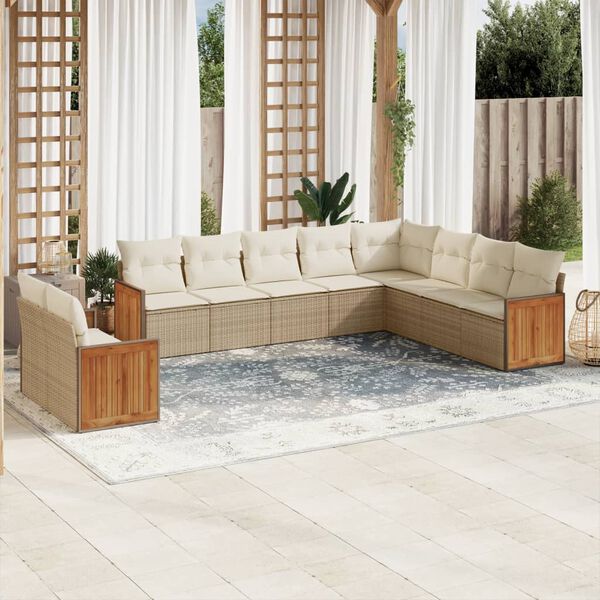 vidaXL Salon de jardin avec coussins 10 pcs beige r&eacute;sine tress&eacute;e