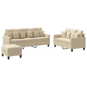 vidaXL Ensemble de canap&eacute;s 3 pcs avec coussins Cr&egrave;me Tissu
