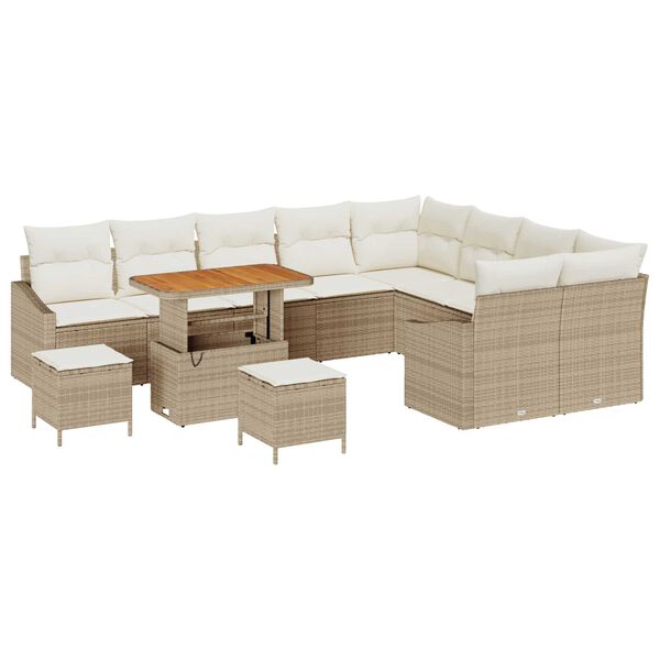 vidaXL Ensemble de canap&eacute; de jardin 12 pcs Beige Poly rotin
