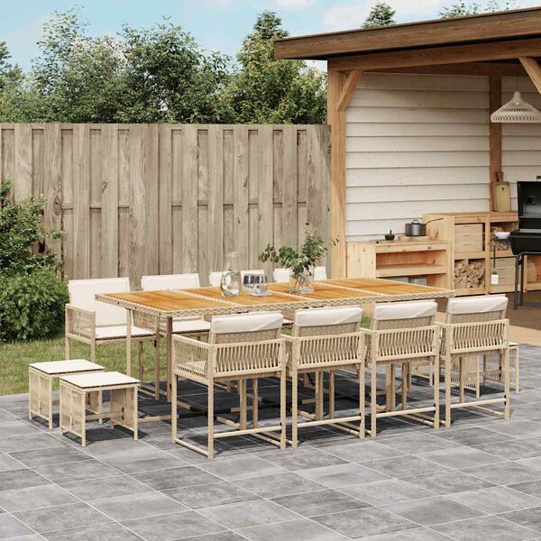 vidaXL Ensemble &agrave; manger de jardin et coussins 13 pcs beige