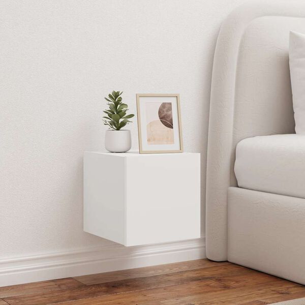 vidaXL Meubles TV muraux avec lumi&egrave;res LED 2 pcs blanc 30,5x35x30 cm