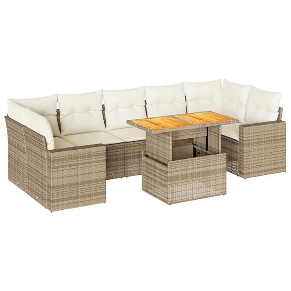 vidaXL Salon de jardin avec coussins 8 pcs beige r&eacute;sine tress&eacute;e
