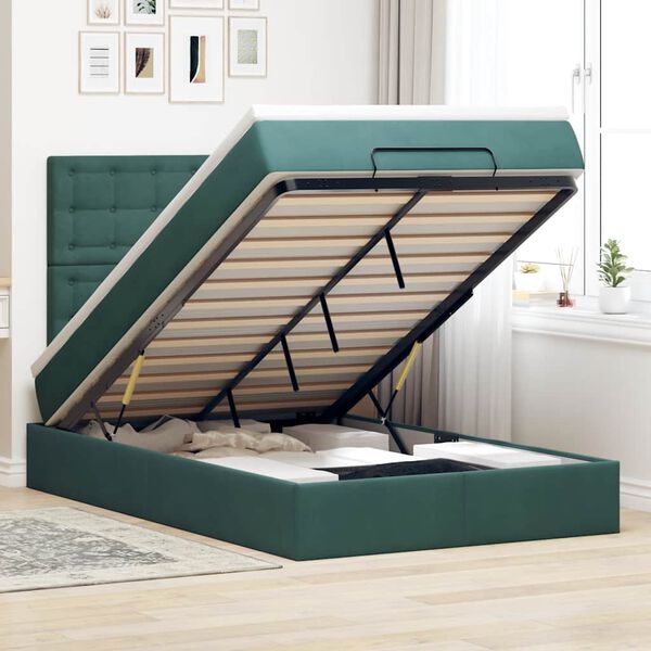 vidaXL Cadre de lit ottoman avec matelas vert fonc&eacute; 120x200 cm velours