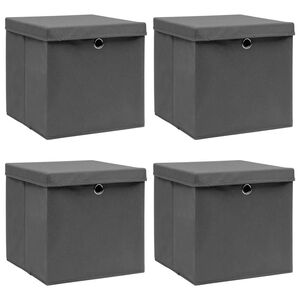 vidaXL Bo&icirc;tes de rangement avec couvercle 4 pcs Gris 32x32x32 cm Tissu