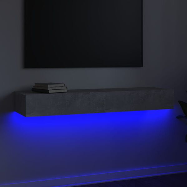 vidaXL Meuble TV avec lumières LED Gris béton 120x35x15,5 cm