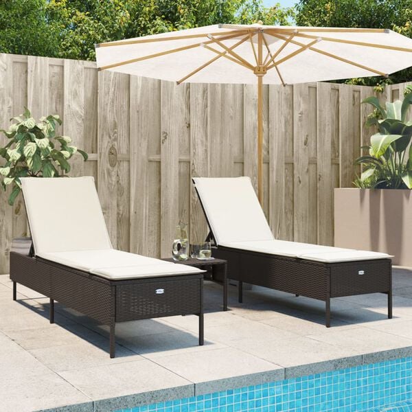 vidaXL Chaises longues avec coussins lot de 2 marron r&eacute;sine tress&eacute;e
