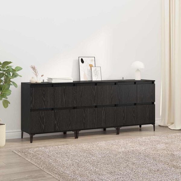vidaXL Buffets 3 pcs Ch&ecirc;ne noir 60 x 35 x 70 cm Bois d'ing&eacute;nierie