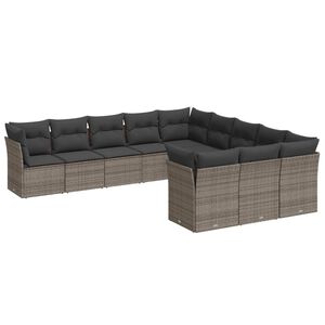 vidaXL Salon de jardin 11 pcs avec coussins gris r&eacute;sine tress&eacute;e