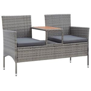 vidaXL Banc de jardin 2 places et table &agrave; th&eacute; 143 cm poly rotin gris