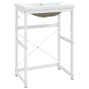vidaXL Cadre de lavabo de salle de bain vasque &agrave; encastrer Blanc Fer