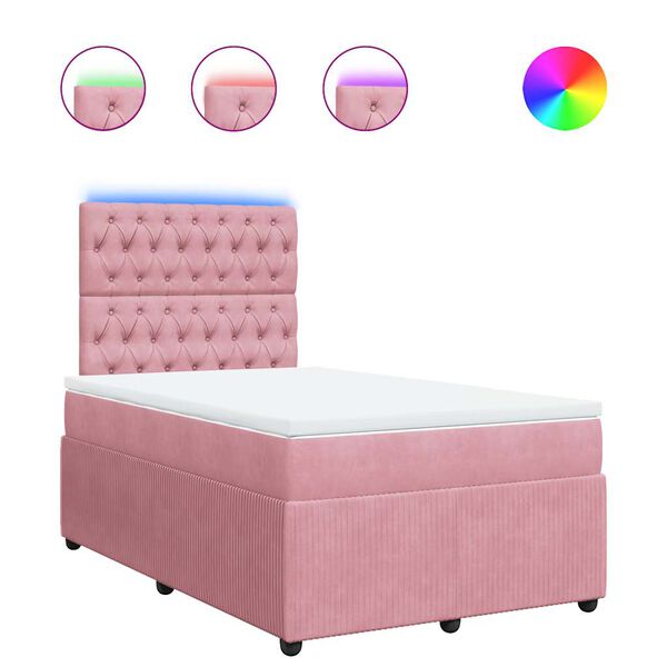vidaXL Sommier &agrave; lattes de lit avec matelas rose 120x190 cm velours