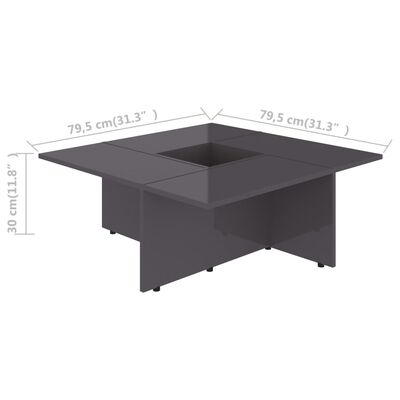 vidaXL Table basse Gris brillant 79,5x79,5x30 cm Aggloméré