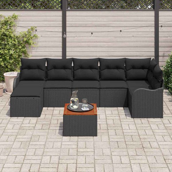 vidaXL Ensemble de canapé de jardin 8 pcs Noir Poly rotin