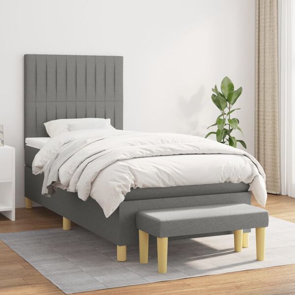 vidaXL Sommier &agrave; lattes de lit avec matelas Gris fonc&eacute; 90x200 cm Tissu