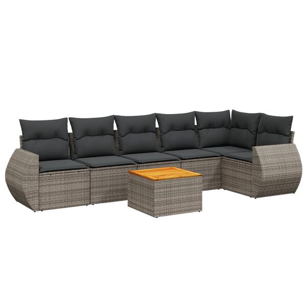 vidaXL Salon de jardin avec coussins 7 pcs gris r&eacute;sine tress&eacute;e