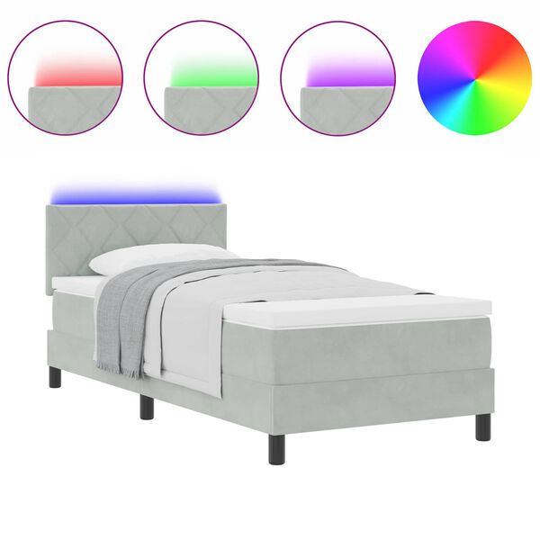 vidaXL Lit &agrave; ressort LED avec matelas Gris clair 90 x 200 cm Velours