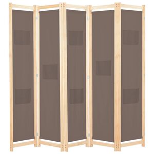 vidaXL Cloison de s&eacute;paration 5 panneaux Marron 200 x 170 x 4 cm Tissu