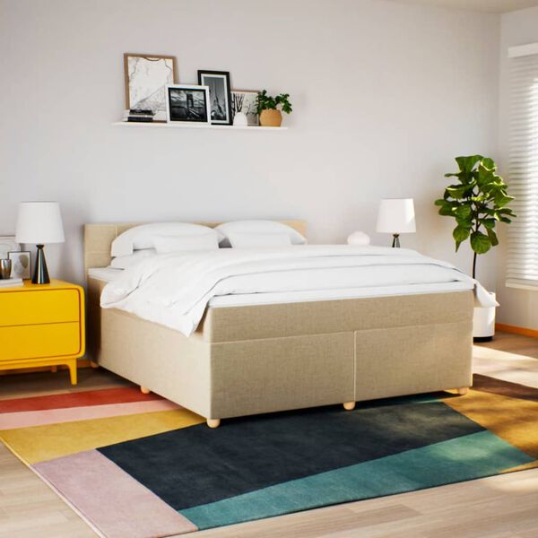 vidaXL Sommier &agrave; lattes de lit avec matelas Cr&egrave;me 180x200 cm Tissu