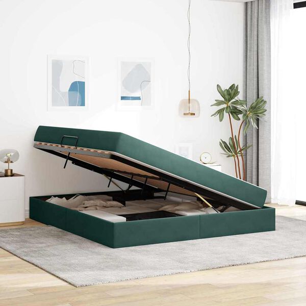 vidaXL Lit avec rangement et matelas Vert fonc&eacute; 160 x 200 cm Velours