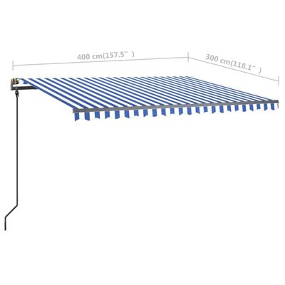 vidaXL Auvent manuel rétractable avec poteaux 4x3 m Bleu et blanc