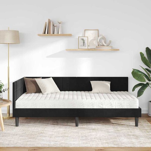 vidaXL Cadre de lit d'angle avec matelas 2 pcs Noir Velours