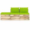 vidaXL Salon de jardin 3 pcs avec coussins Bois impr&eacute;gn&eacute; de vert