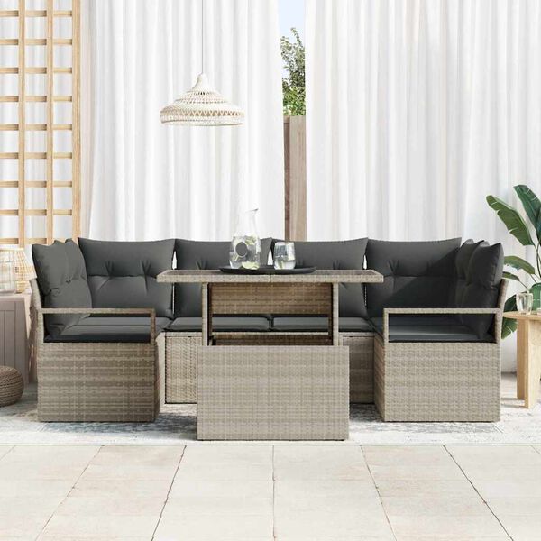 vidaXL Ensemble de canapé de jardin 7 pcs Gris clair Poly rotin