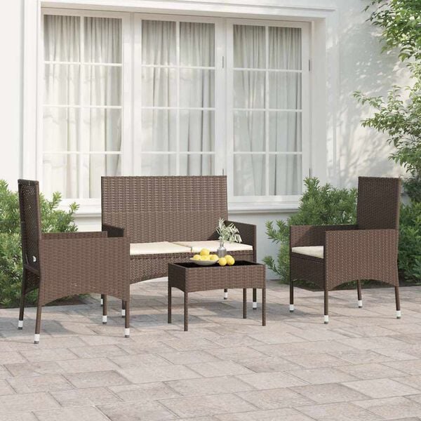 vidaXL Salon de jardin 4 pcs avec coussins Marron R&eacute;sine tress&eacute;e