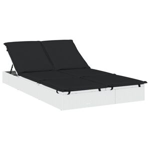 vidaXL Chaise longue &agrave; 2 places avec coussins blanc r&eacute;sine tress&eacute;e