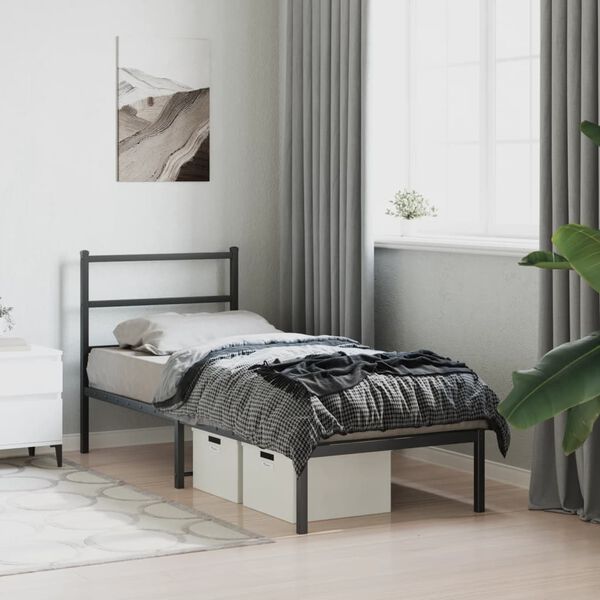 vidaXL Cadre de lit métal sans matelas avec tête de lit noir 75x190 cm