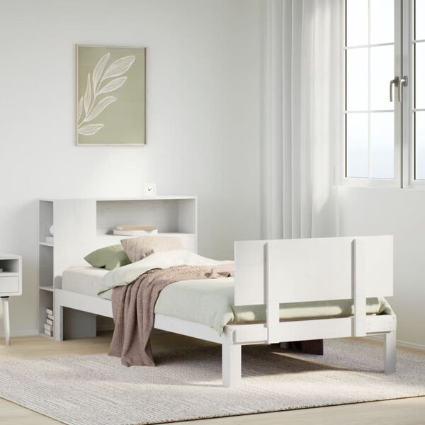 vidaXL Lit biblioth&egrave;que sans matelas blanc 90x190cm bois de pin massif
